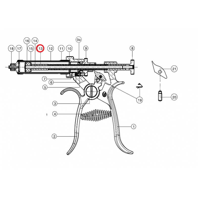Táhlo pístní tyče k poloautomat Roux-Revolver, 50 ml