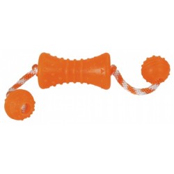 Hračka pro psy gumová kost TOYFASTIC přetahovadlo s míčky, 12,5 cm