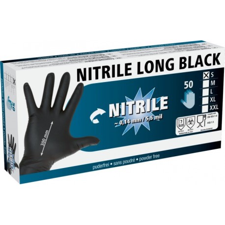 Rukavice nitrilové černé, dlouhé 30 cm