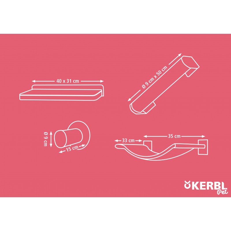 Škrabadlo pro kočky Alps, sada nástěnných pater, přírodní / bílá, 4 ks