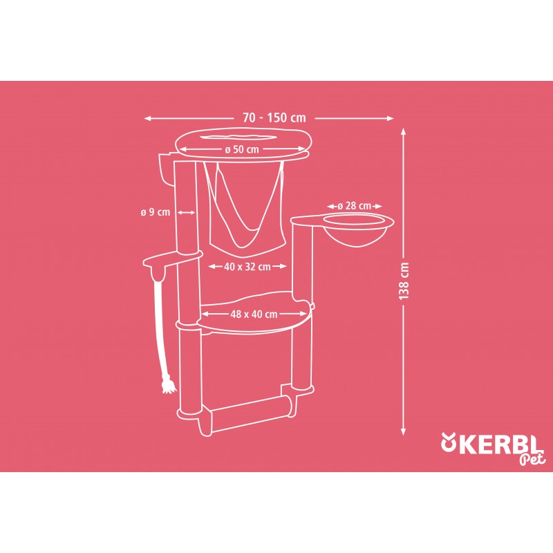 Kočičí strom na zeď Dolomit Grappa Pro, béžové, 138 x 70 x 50 cm
