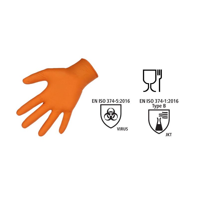 Nitrilové rukavice, X-Grip, oranžové, délka 24 cm