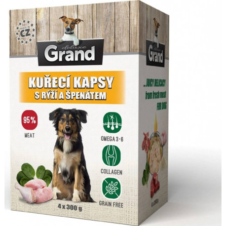 GRAND deluxe kuřecí, rýže a špenát - kapsička pro psy 4x300g