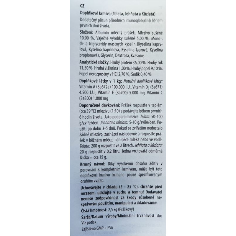Sušené kolostrum - colostrum 2,5 kg