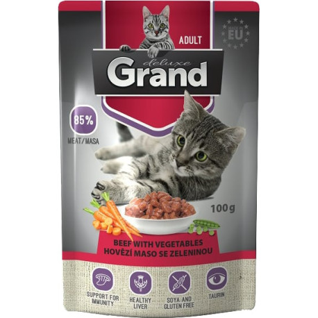 GRAND deluxe hovězí se zeleninou - kapsička pro kočky 100g