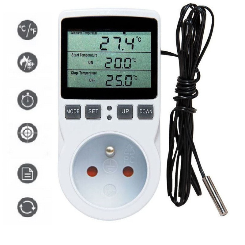 Regulátor teploty KT3100 - zásuvkový termostat  s čidlem a časovým spínačem