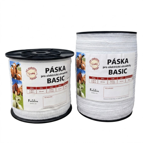 Páska BASIC 20 mm pro el. ohradník, 4x0,16 mm Niro, bílá Páska BASIC 20 mm pro el. ohradník, 4x0,16 mm Niro, bílá